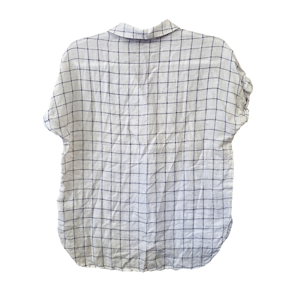 Tahari 100% Linen Tunic Top Women S White Check Collared Beachy Resort Lagenlook - Picture 5 of 8